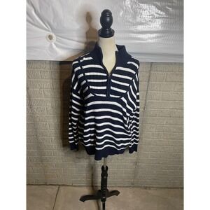 Time and‎ Tru Womens Striped 1/4 Zip Pullover Knit Sweater Size L